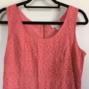 LOFT Pink Lace Dress, Sleeveless, Size 6